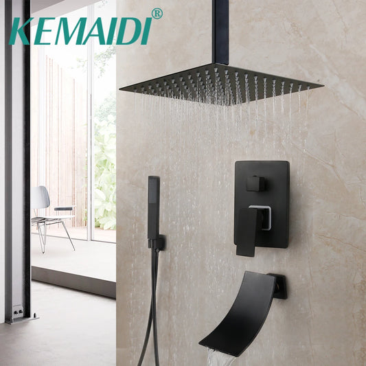 KEMAIDI Matte Black LED Shower Set